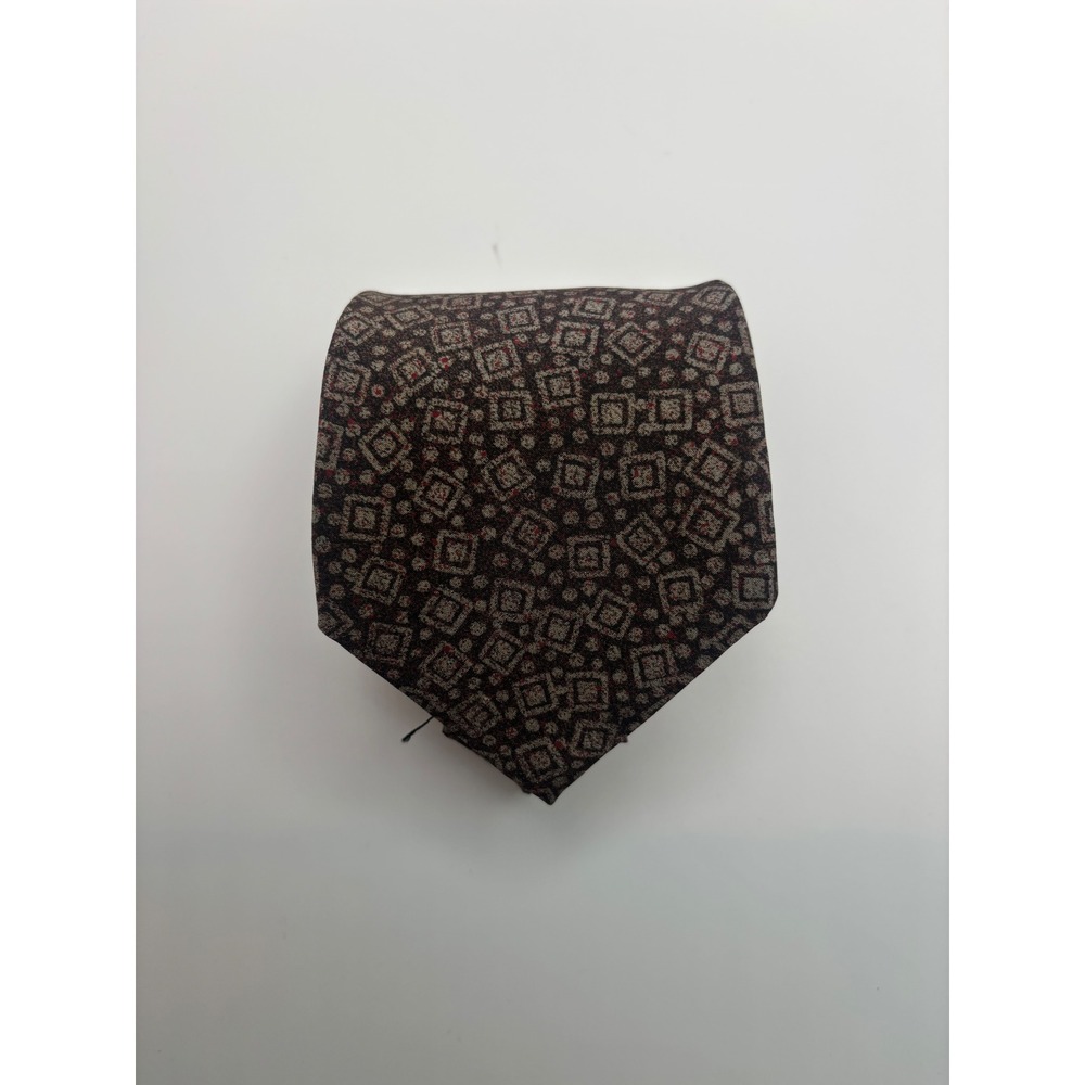 Emanuel Ungaro Paris Mens Silk Tie Brown Geometric Diamond Pattern Made in Italy